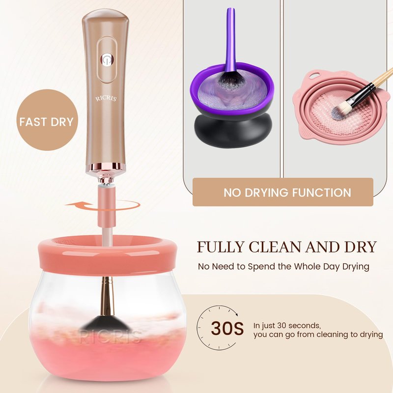 RICRIS Electric Makeup Brush Cleaner and Dryer Machine - Super Fast Clean and Dry Make Up Brushes - Automatic Cosmetic Brush Spinner Washer Tools
