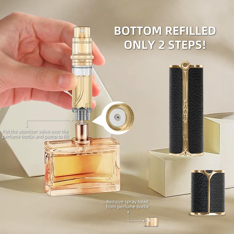 muilsae BF01BKB Leather Perfume Bottle 10ml – Bottom-Fill Refillable Dispenser, Leak-Proof & Portable for Men & Women, Ideal for Travel, Gifting & Daily Use (BKB)