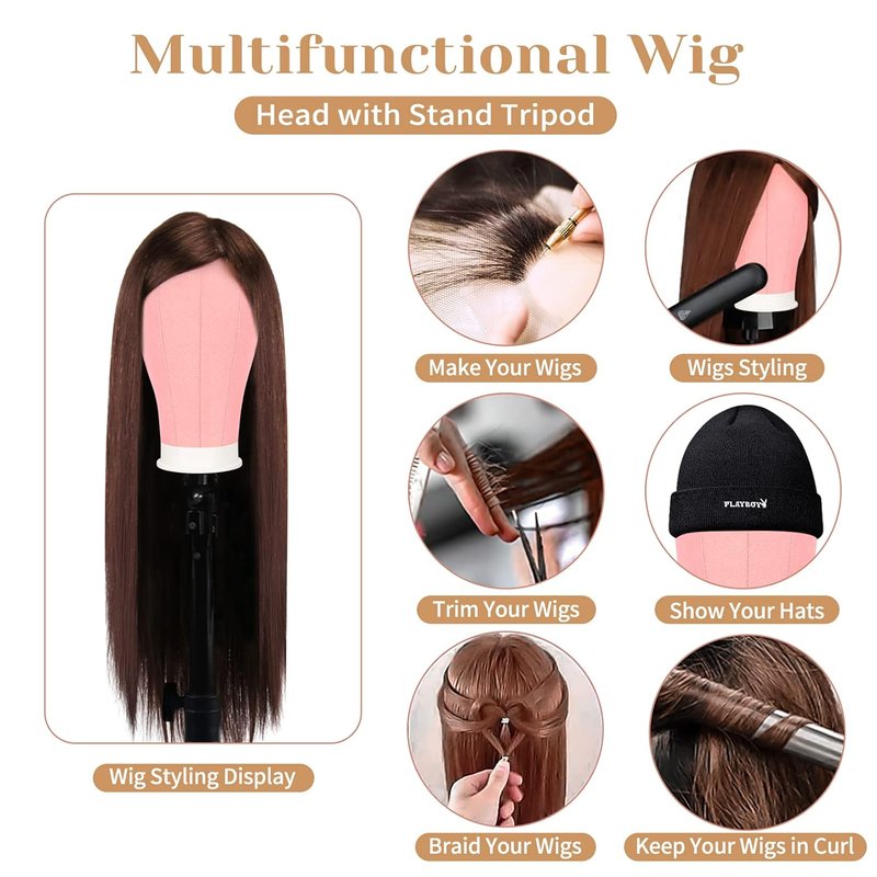63-Inch Tall Wig Stand Tripod with 22-Inch Mannequin Head | Adjustable Holder & Wig Caps Kit for Styling Multiple Wigs