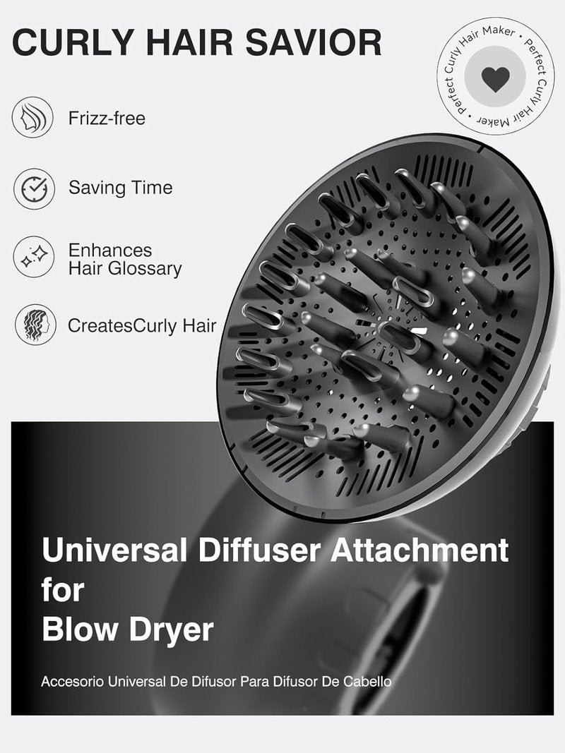 Hair Diffuser, Diffuser Attachment for Hair Dryer, Hair Diffuser for Curly Hair, Universal Diffuser for 1.5-2.4" Hair Blow Dryer Long Thick Curly Wavy Hair, Hair Attchment for Women, Black
