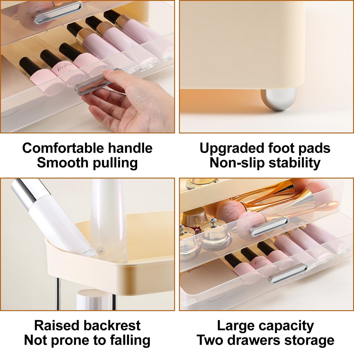 DASITON 4 Tiers Makeup Organizer, 2 Drawers Large Cosmetic Organizers for Vanity Bathroom Countertop, Bathroom Organizers and Storage for Skincare, Cosmetic, Perfume, Dresser Organizer (Cream+Clear)