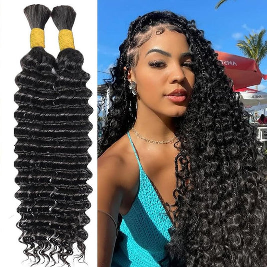 16 Inch Human Braiding Hair 100g Deep Wave Bulk Human Hair for Braiding Brazilian Virgin Human Hair Bundles Wet and Wavy Bundles No Weft Curly Human Hair Extensions for Boho Braids #4