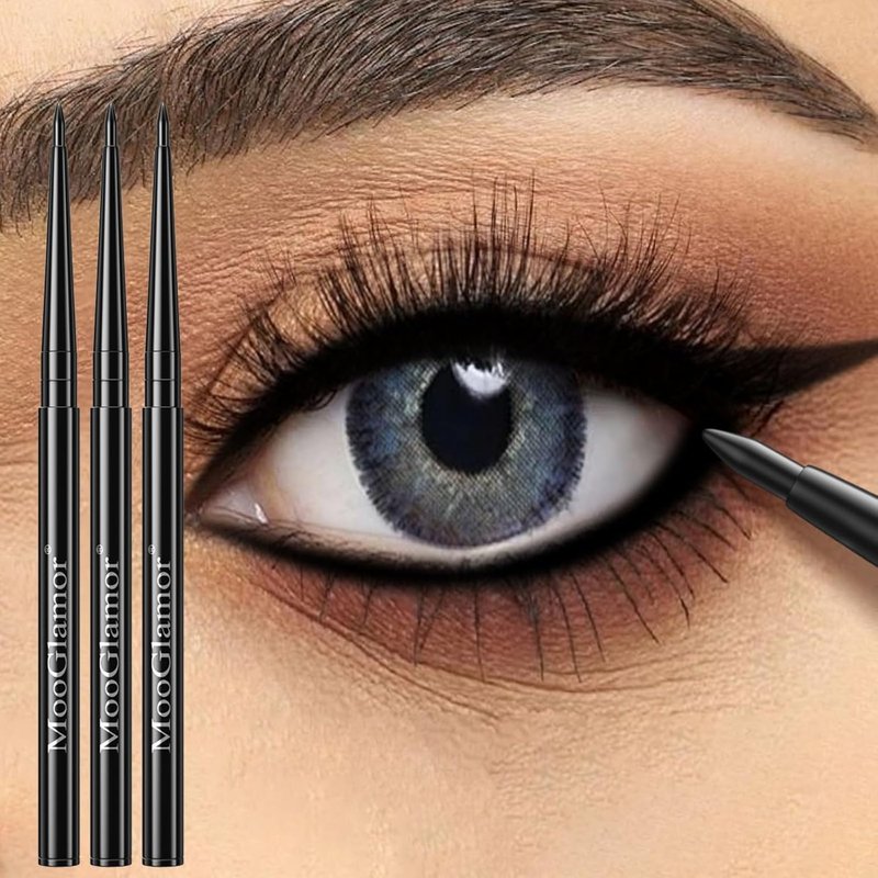 Black Eyeliner Pencil Set - 12 Pcs Waterproof Gel for Bold, Defined Eyes | Retractable Design