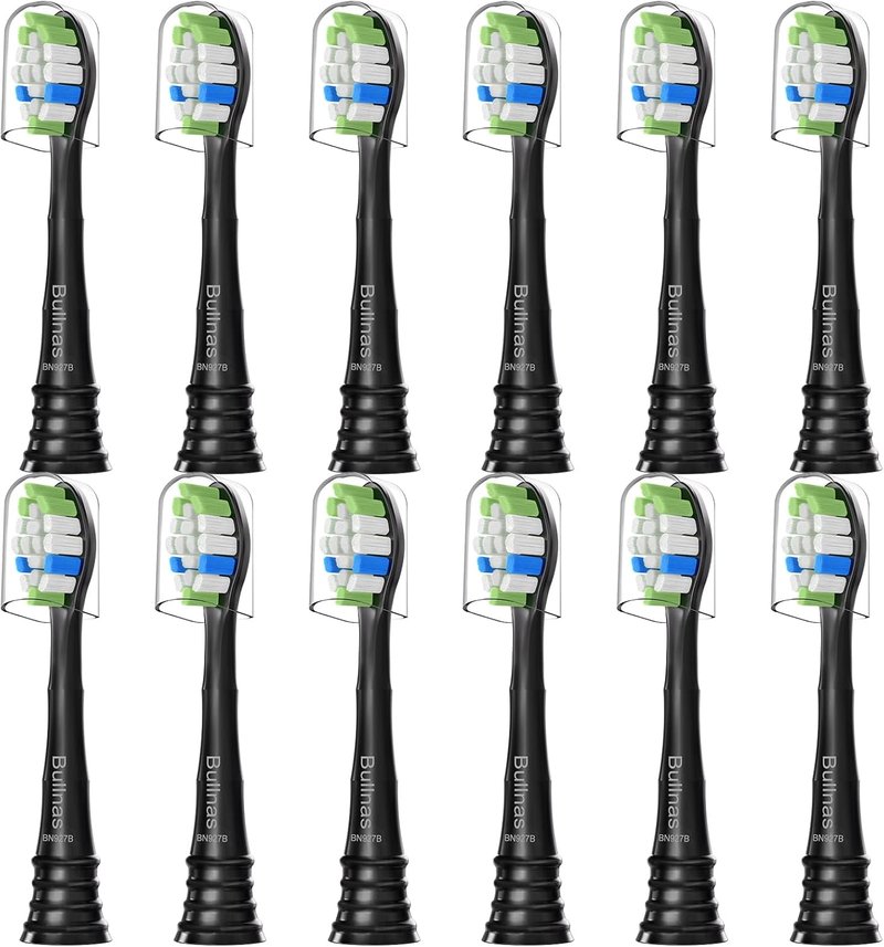 Replacement Brush Heads for Philips Sonicare Electric Toothbrush - 12 Black Brush Heads for ProtectiveClean 6100, 5100, 4100