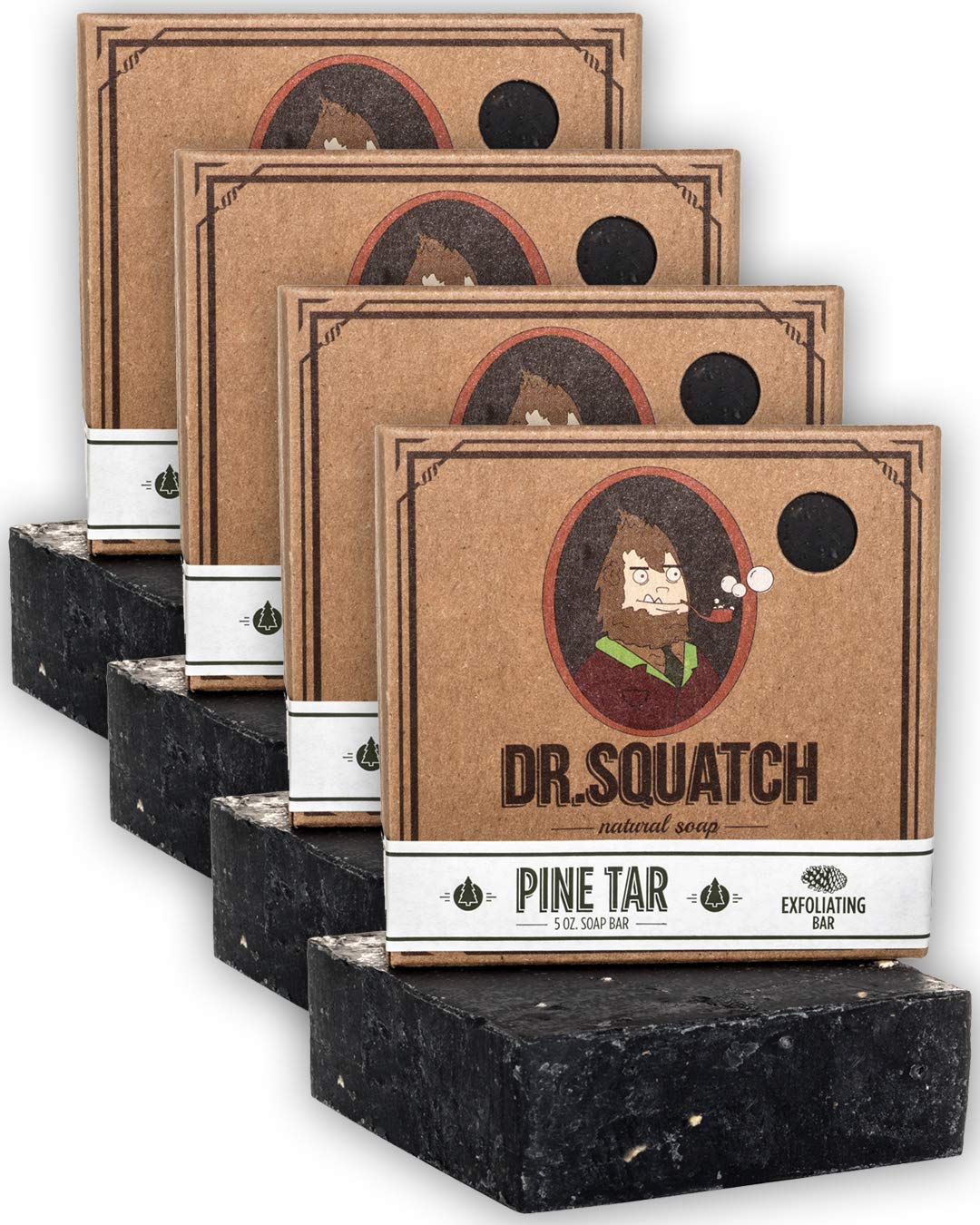 Dr. Squatch Pine Tar Soap - Natural Exfoliating Bar Soap for Men | 4-Pack Bundle with Woodsy Scent