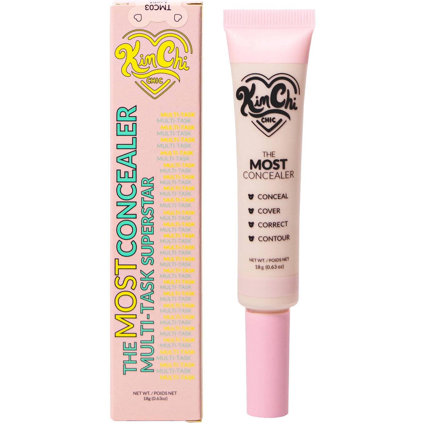 KimChiChic Beauty The Most Concealer | Full Coverage Water Resistant Multi-Use Concealer | Conceal, Correct, Contour & Highlight | Matte Satin Hybrid Finish | Brush Applicator, 0.63 oz, 03-Light Beige