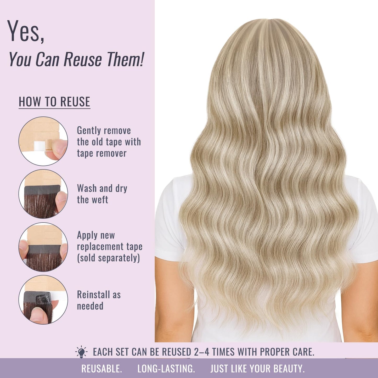 Fshine Tape in Extensions Real Human Hair 12 Inch Ash Blonde Highlighted With Bleach Blonde - Straight Extensions for Short Hair - 20pcs 30g