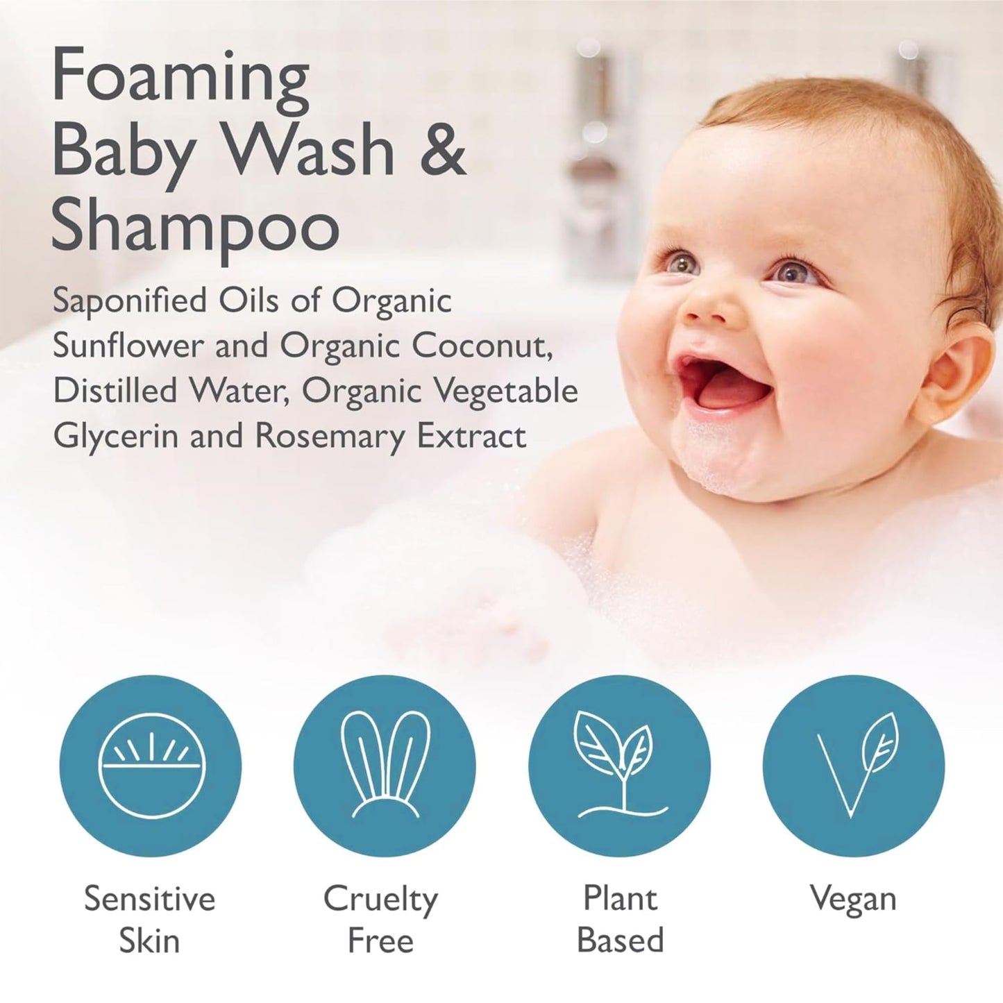 SoCal Suds & Company 2-in-1 Organic Foaming Baby Shampoo & Body Wash - Castile Soap - Gentle Body Soap and Shampoo for Sensitive Skin - Newborn & Kids Bath - Refill - Fragrance Free, 32oz (Pack of 1)