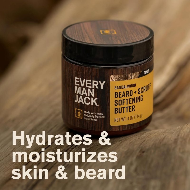 Every Man Jack Beard Softening Butter - Hydrates & Styles Dry Beards | Subtle Sandalwood Fragrance - 4 oz (2 Pack)