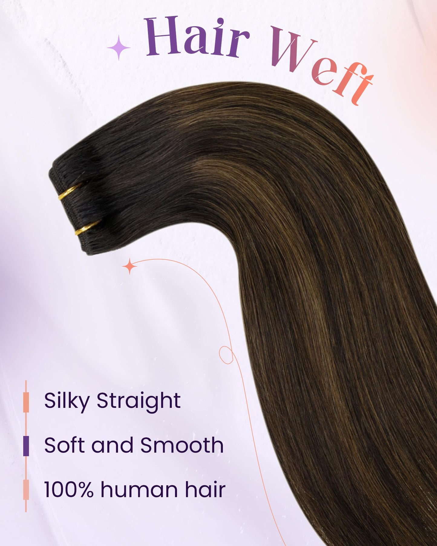 LaaVoo Weft Hair Extensions Human Hair Ombre Sew in Hair Extensions Dark Brown Mix Light Brown Hair Weft Extensions Silky Straight 12 Inch 80g