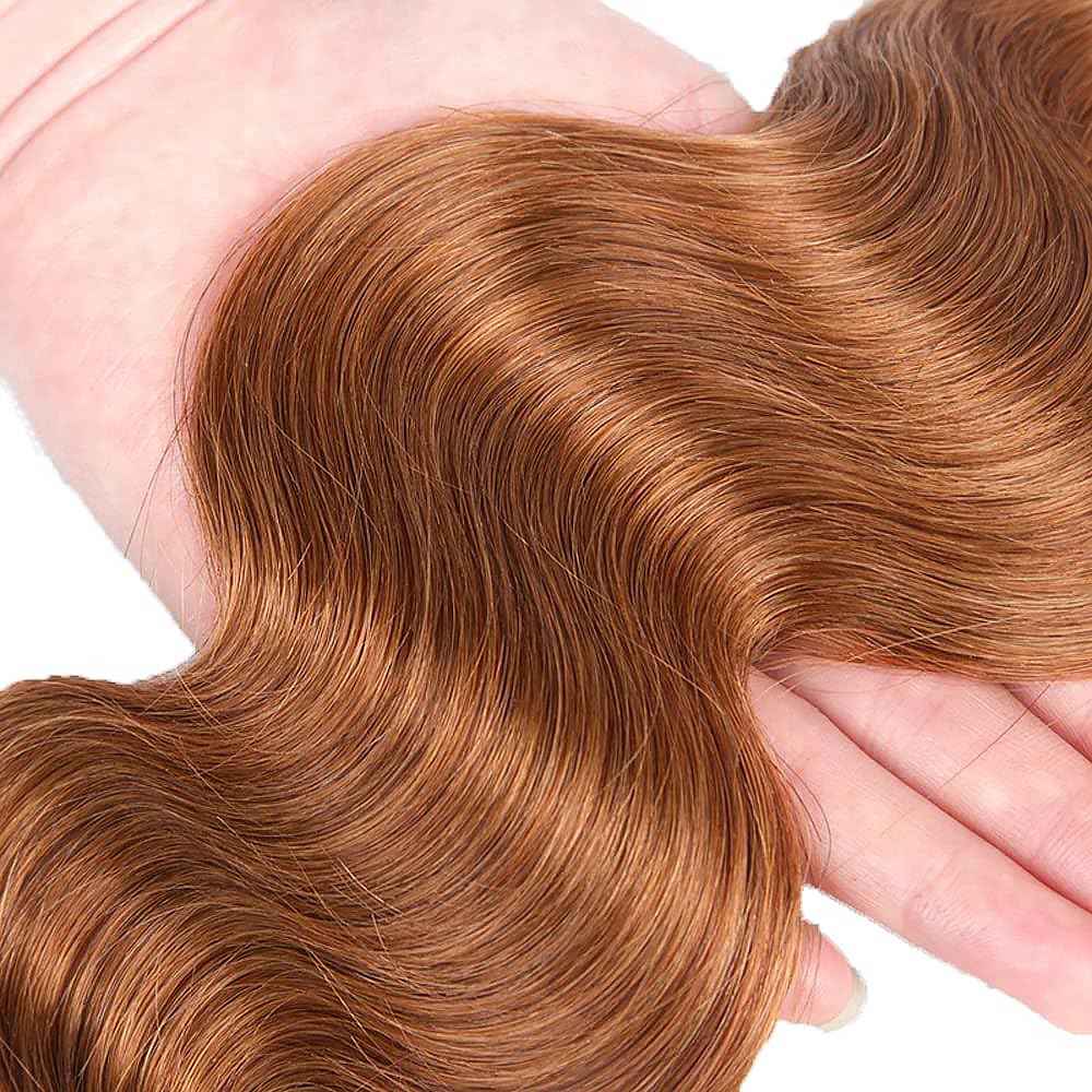 Body Wave Human Hair Bundles 14 16 18 Inch #30 Light Brown Bundles Human Hair 12A Unprocessed Native Virgin Hair 100/PC 3 Extensions Wet and Wavy Weave for Women