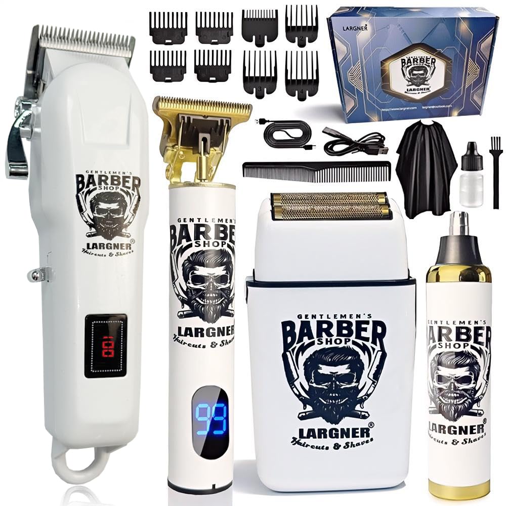 Largner Professional Barber Shaver Set, Hair Clippers for Men, Cordless Beard Trimmer & Electric Razor Shavers for Men, Rechargeable Set Barber Hair Cutting Kit Men's Grooming Kit