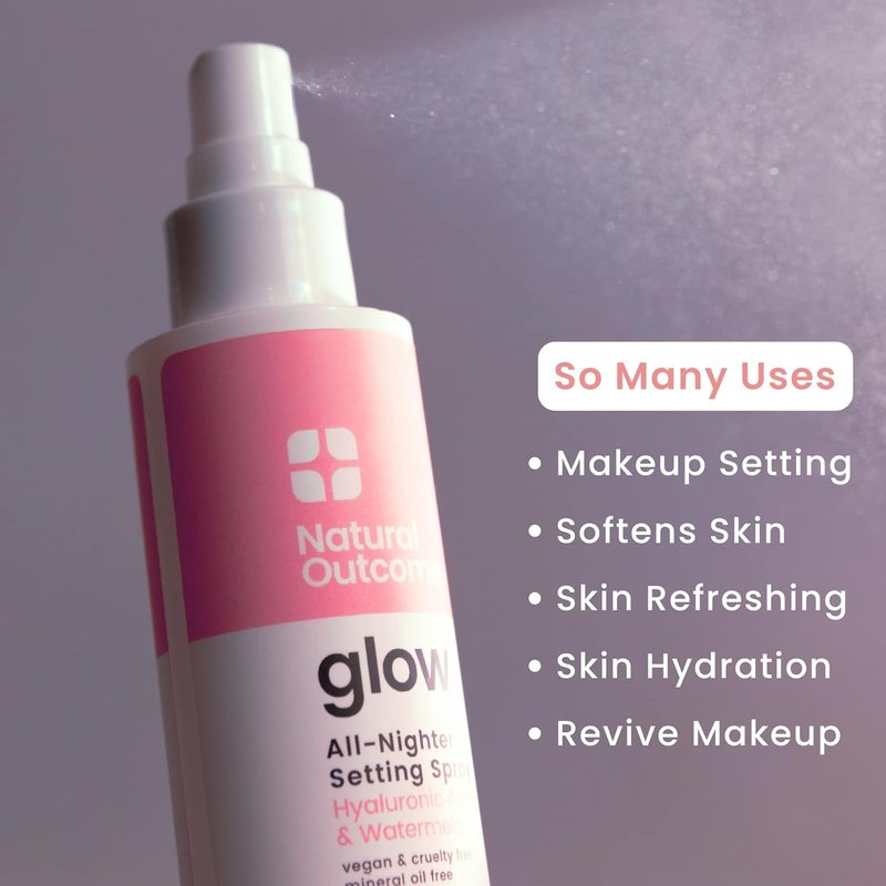 Glow Makeup Setting Spray - Mattifying Facial Mist with Hyaluronic Acid & Watermelon | Oil-Free Vegan Formula for All Skin Types, 4 oz