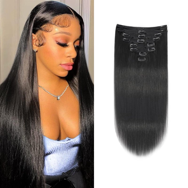 Clip in Hair Extensions Straight Clip ins Human Hair Extensions Remy Human Hair Clip in Extensions Clip on Hair Extensions Real Human Hair Clip ins for Black Women 8Pcs with 18Clips, 120g, 16Inch