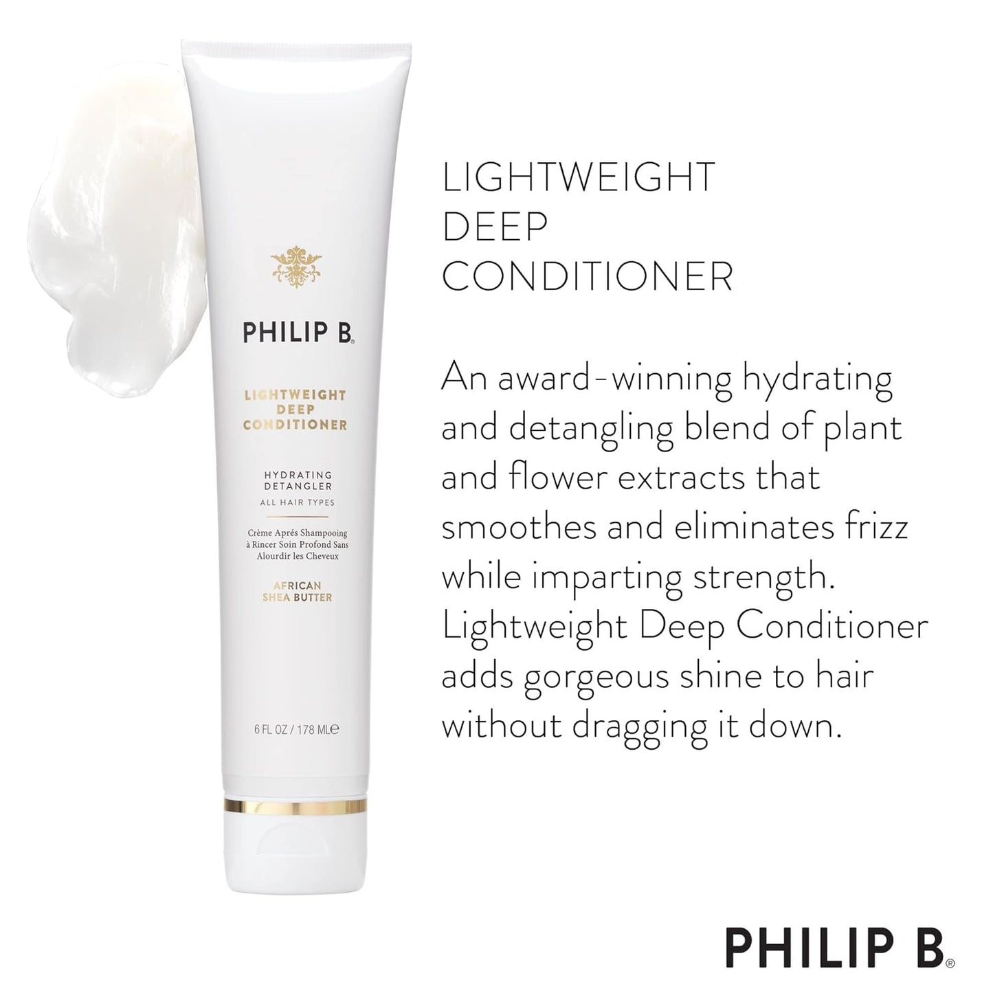 Philip B Lightweight Deep Conditioner - Hydrating Detangler for All Hair Types | 6 fl. oz.