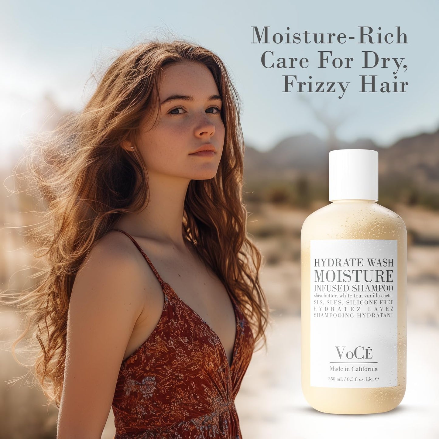 VoCÊ Natural Hydrating Shampoo for Dry, Frizzy Hair | Moisture-Infused Vegan Shampoo for Normal to Thick Hair | Non-Toxic, Cruelty-Free with Shea Butter, White Tea, Vanilla Cactus (8.5 oz | 250 ml)