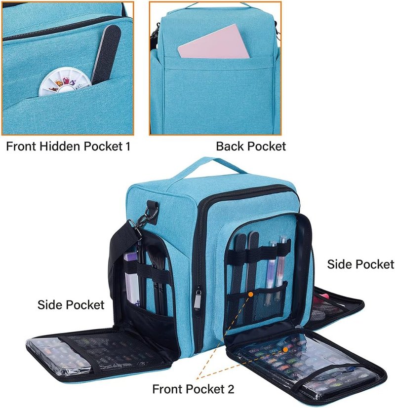 Nail Polish Organizer Case - Portable Travel Storage for 60 Bottles | Includes 2 Detachable Bags, Lake Green