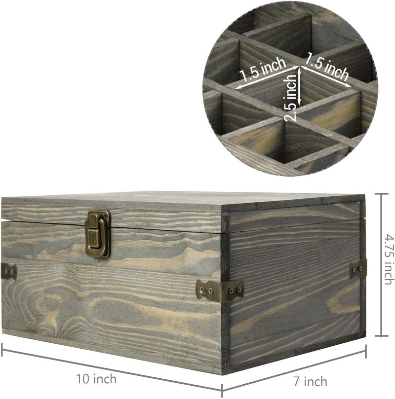 Essential Oil Bottle Storage Box - 24 Slot Vintage Gray Wooden Organizer | Holds Up to 30 mL Bottles