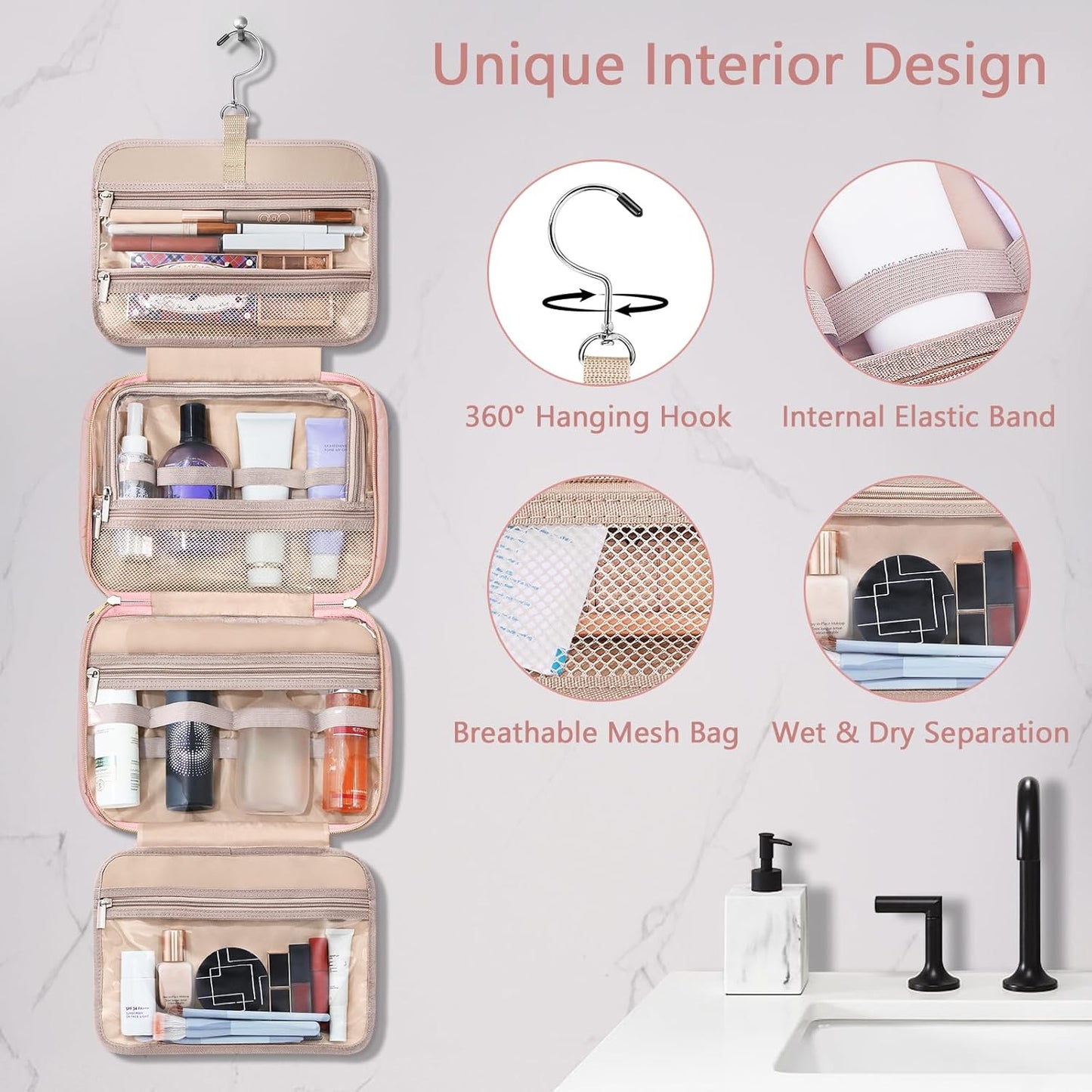TSA Approved Toiletry Bag - Hanging Travel Organizer with Jewelry Compartment | Large Makeup Bag for Business & Camping