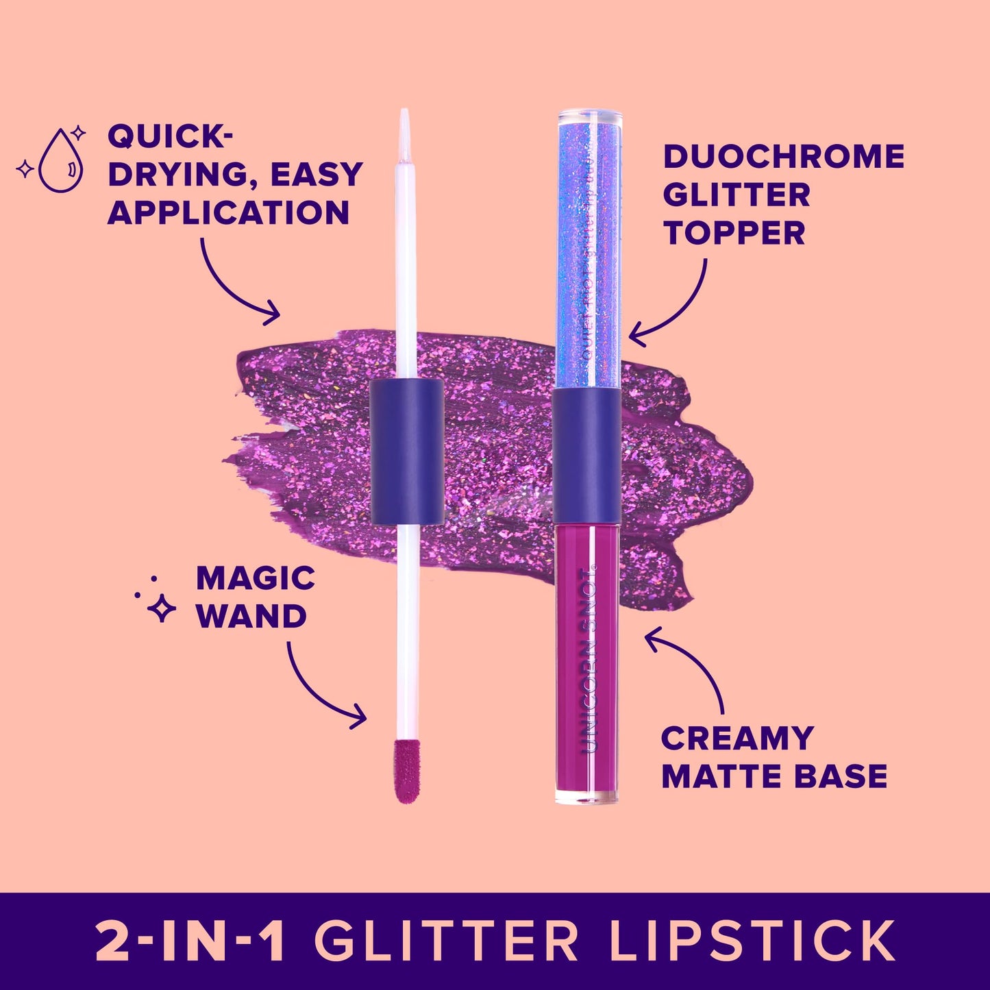 UNICORN SNOT Quiet Riot™ Plastic-Free Glitter Lip Duo | 2-in-1 Set w/Matte Lipstick & Sparkly Glitter Lip Gloss | Halloween Costume Makeup