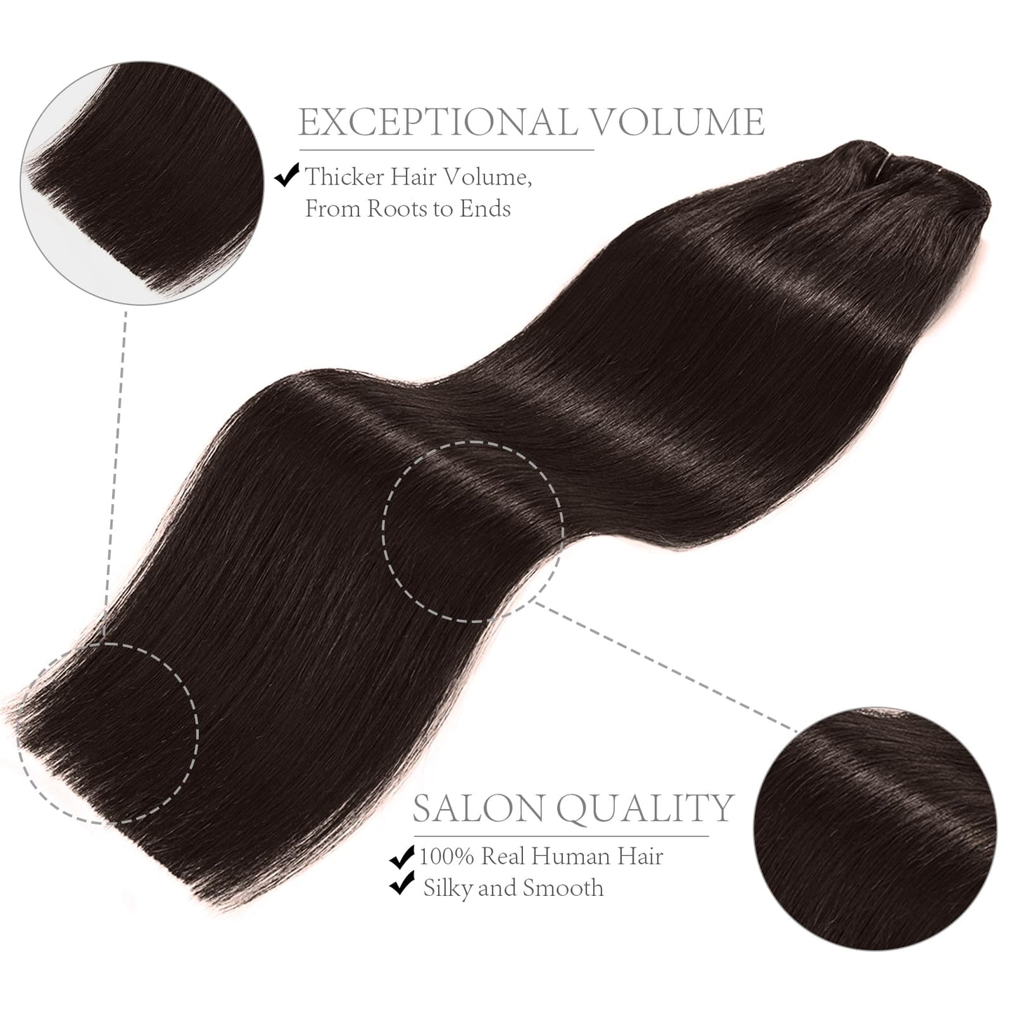 FoxFace Clip in Hair Extensions Real Human Hair, Thick Extensions from Root to Tip, Natural Hair Clip Ins, Dark Brown, 14 Inch 120g 7Pcs