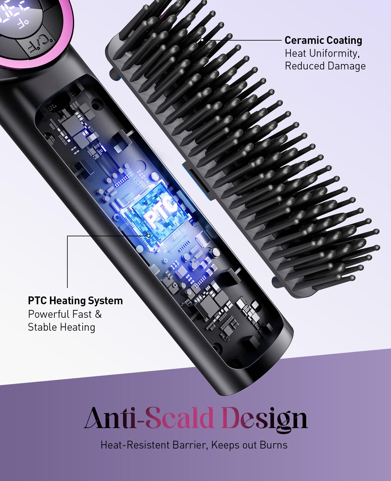 JolinKoin Hair Straightener Brush: Ionic Hair Straighteners for Women with 15 Temps, Straightening Brush Fast Heating with LED Display & Dual Voltage