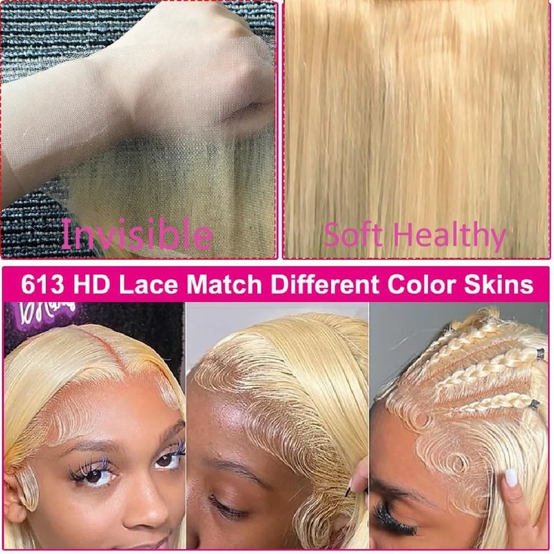 613 Straight Blonde 13X4 Transparent Hd Lace Frontal Closure 100% Russian Human Hair Ear To Ear 12A Brazilian Virgin Remy Human Hair Extension 16 Inch