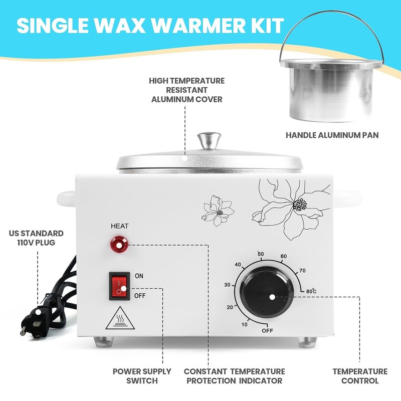 Professional 600ml Wax Warmer - Electric Hair Removal & Facial Spa Heater | Adjustable Temperature, 50 Wax Sticks Included
