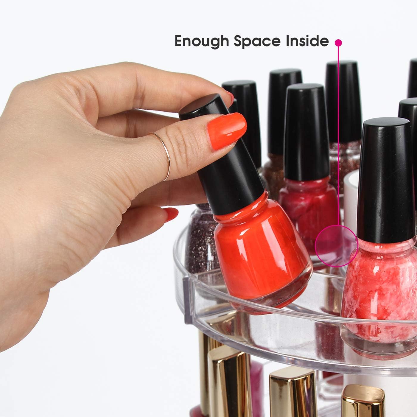 Acrylic Rotating Nail Polish Display Stand - 3-Tier Spinning Rack Holds 69-117 Bottles | Makeup & Essential Oil Organizer