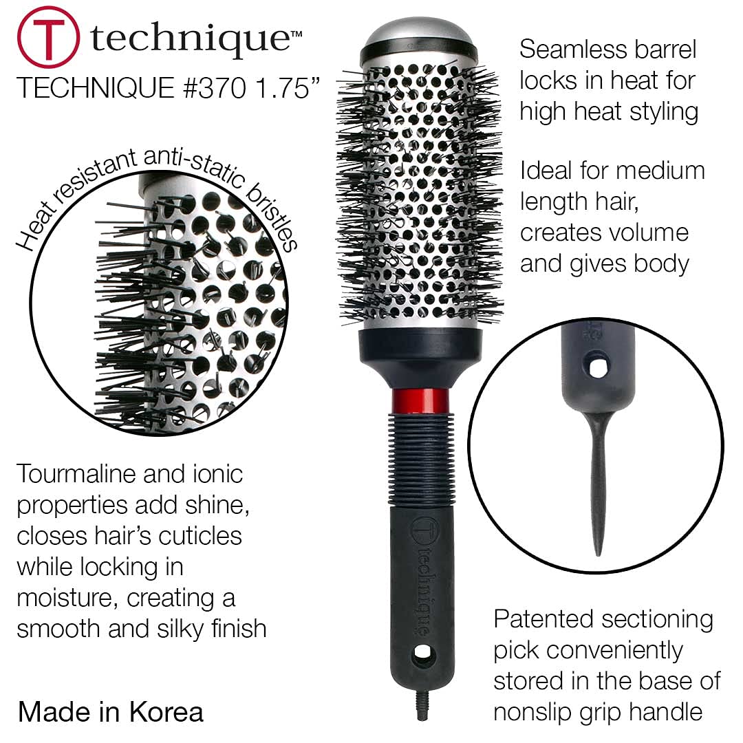 Cricket Technique Thermal Hair Brush #370 1.75” for Blow-Drying, Curling, and Styling – Heat-Retaining Barrel with Anti-Static Tourmaline Bristles, Round Thermal Brush, Ideal for All Hair Types