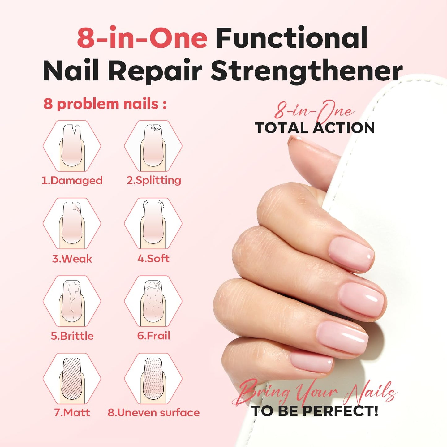 modelones Nail Strengthener and Growth Peachy Pink Nail Polish Nail Repair for Damaged Nails Hardener Strengthening Polish Natural Concealer Foundation Toenails & Nail Care Gifts for Women