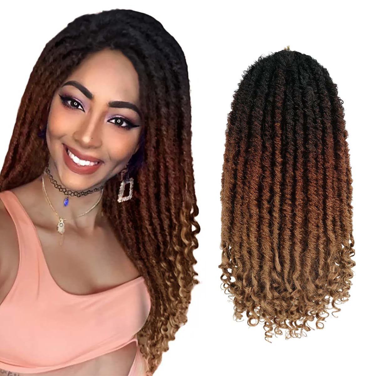 Goddess Locs Crochet Hair 6 Packs, 16 Inch Straight Faux Locs Crochet Braids, Pre-Looped Curly Soft Synthetic Ombre Braiding Hair Extensions for Black Women(16 Inch, 6 Packs, 1B/33/30#)