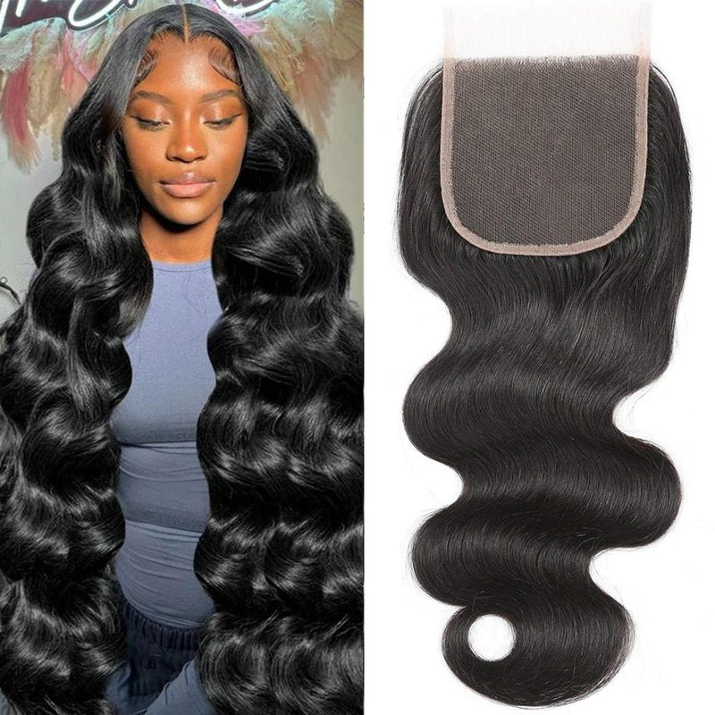 4x4 Transparent HD Lace Closure Body Wave Virgin Human Hair Invisible Lace Closure More Less Shedding than Regular Virgin Hair Frontal Closure Pre-plucked with Baby Hair Natural Black 18 Inch
