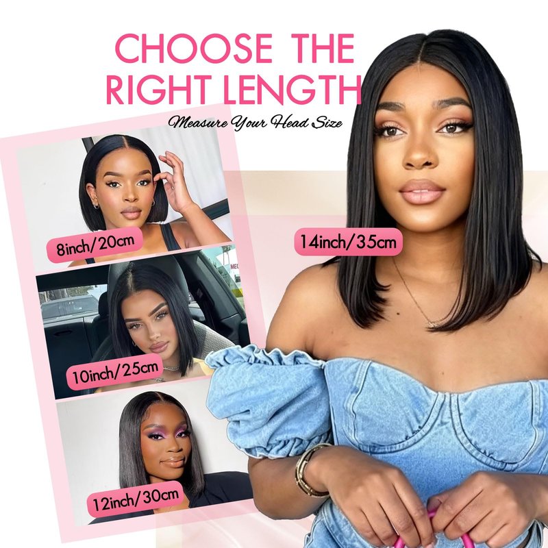 Atikual V Part Wig Human Hair Bob Wig 8inch Brazilian Remy Hair Short Bob Wig Human Hair Glueless Wig Upart Bob Wigs For Black Women Upgrade U Part Wig No Sew in No Glue Natural Black Color