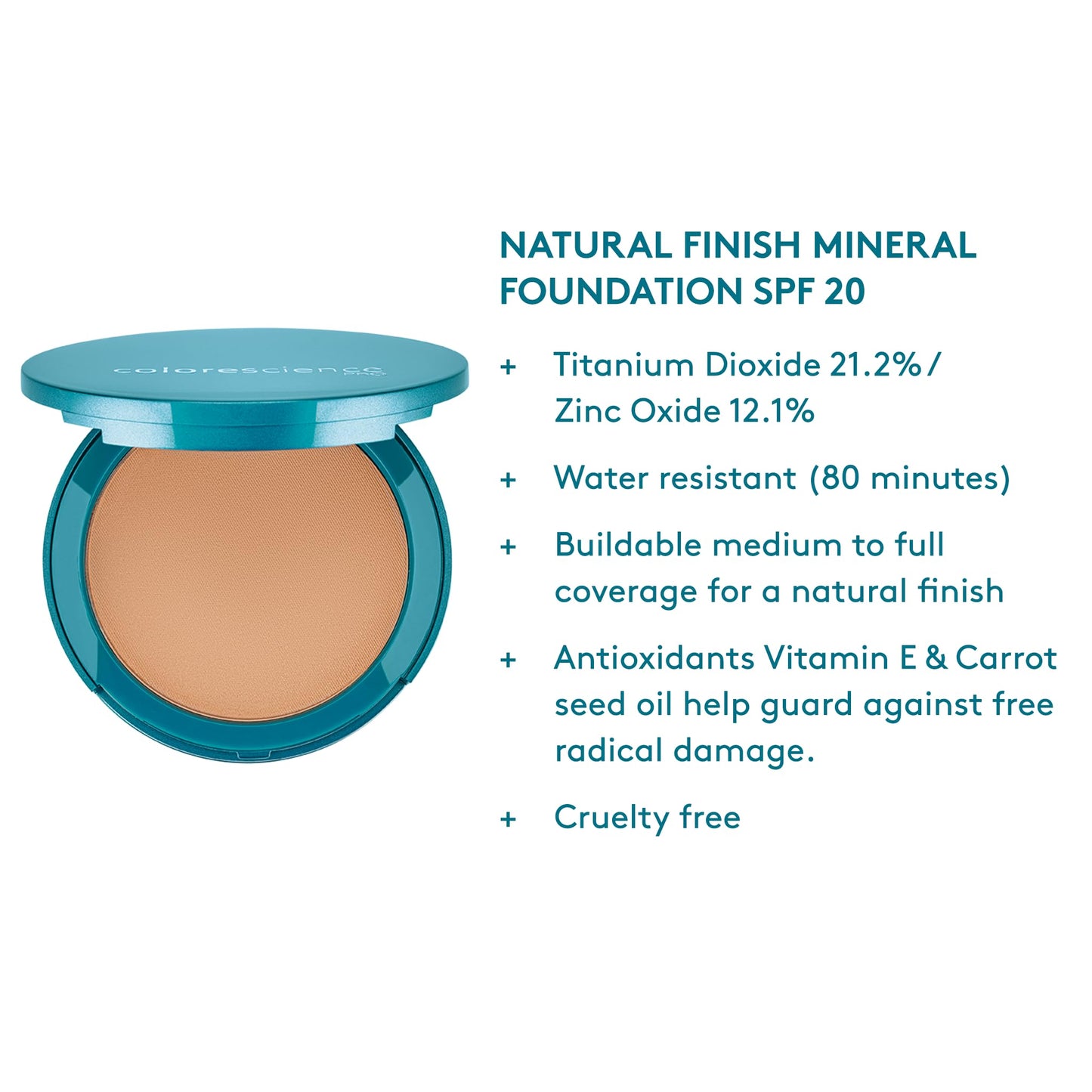 Colorescience Natural Finish Pressed Foundation SPF 20, Medium Sunlight, 0.42 oz