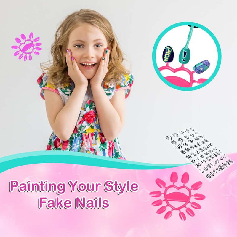 Kids Nail Polish Set with 4 Nail Art Pens - Non-Toxic Nail Pens Ages 4-12 - Spa & Manicure Kit for Girls 6-12, Birthday Gifts, Toys for Girls 8-10 Years