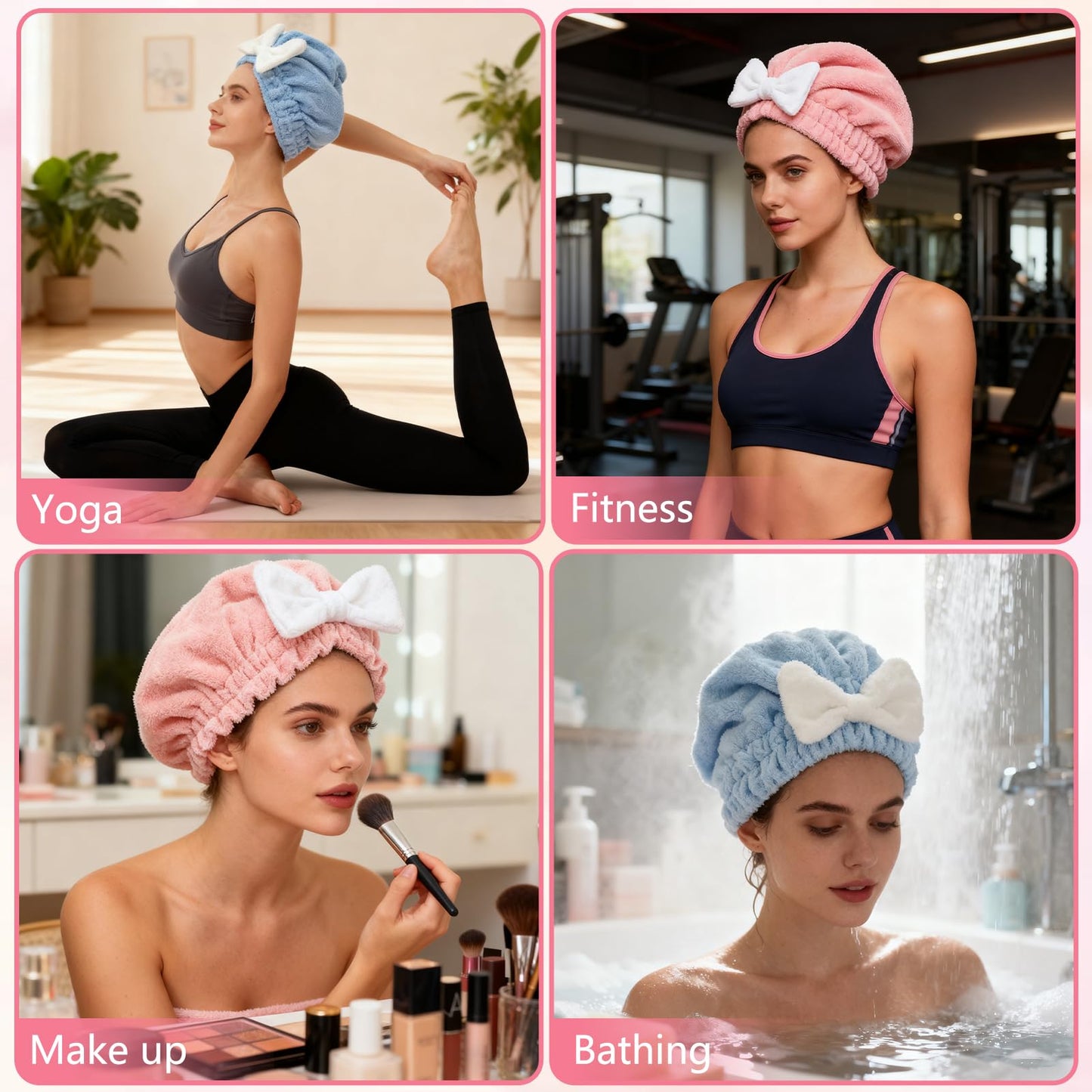 ploreatu Microfiber Hair Drying Caps, Christmas Absorbent Hair Towel Wrap for Women Wet Hair Quick-Drying Hair Towels, Soft Bow Tie Wet Hair Towel Wrap for Party Favors Goody Bag Filler (4 PCS)