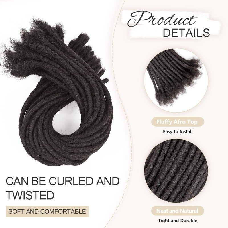 DAIXI 0.6cm and 0.4 0.8cm Options Thickness 6-18 Inch 20 Strands 100% Real Human Hair Dreadlock Extensions for Man/Women Handmade Permanent loc Extensions Bundles Can Be Dyed Bleached Curled Twisted