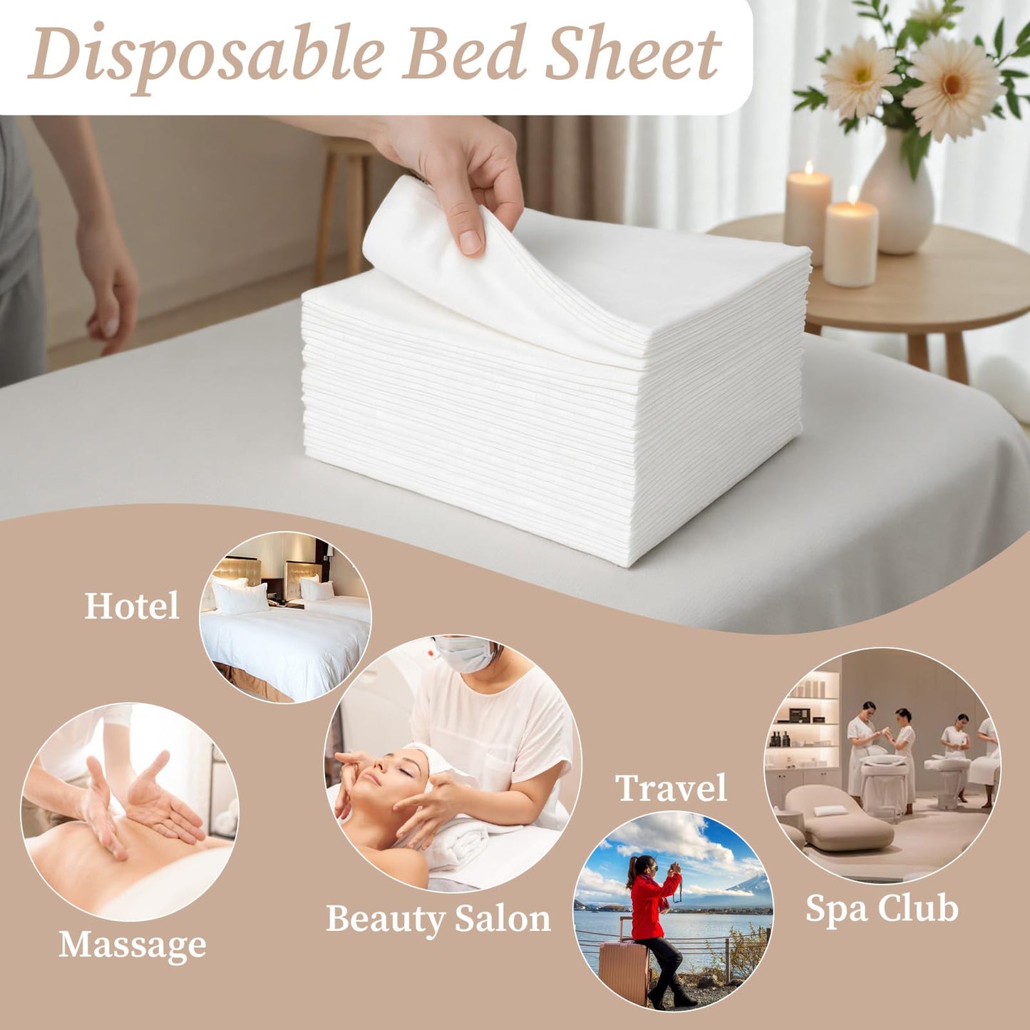 simarro 100Pcs Disposable Bed Sheets, 31.5x71 Inch Beauty Massage Table Sheets White Soft Breathable Non-Woven Fabric Bed Covers for Massage Table, Tattoo, SPA, Beauty Salon, Hotels