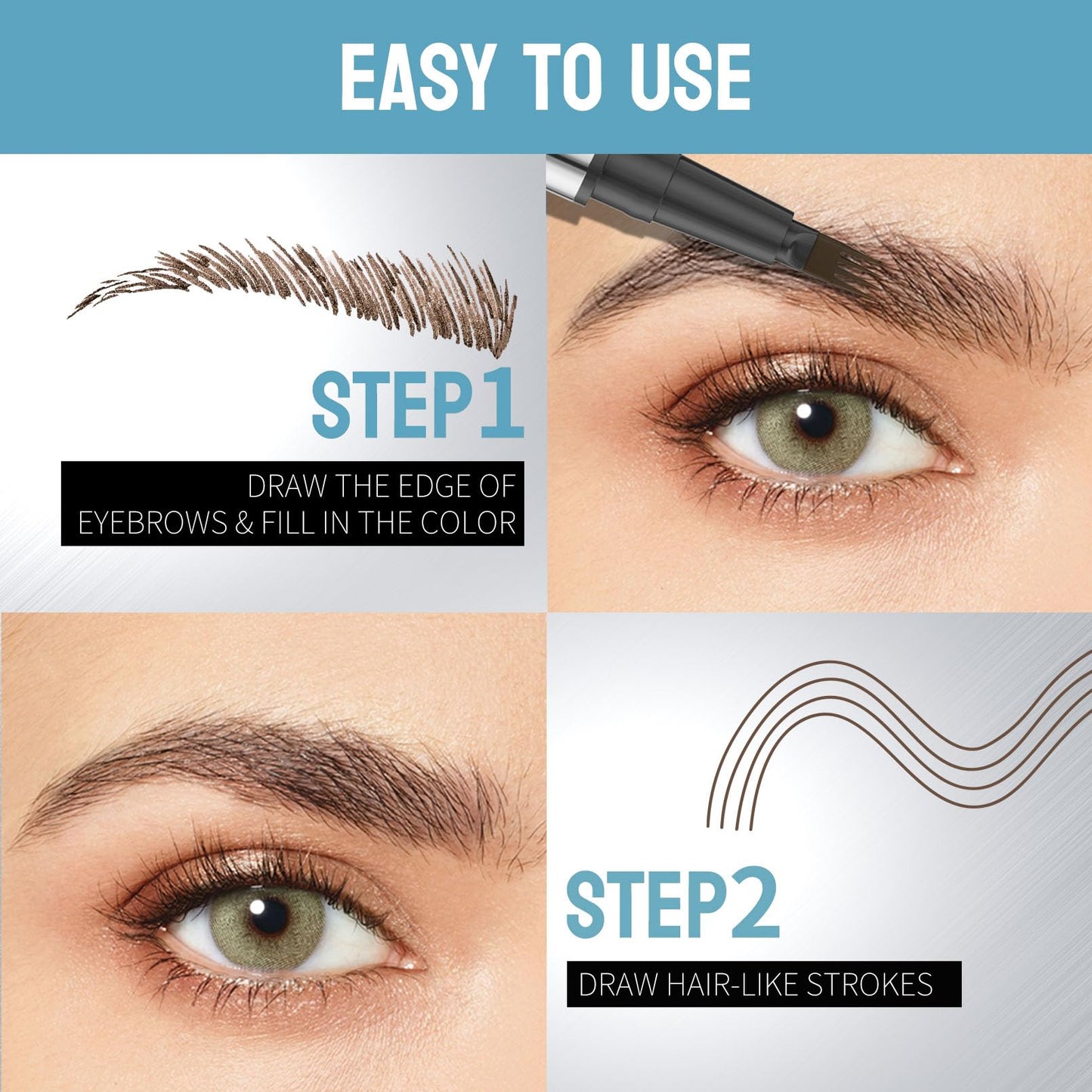 YeMoMo Wild Brows 4-Tip Eyebrow Pen, Natural Three-Dimensional Look, Non-Drying Formula, 5 Color Options, 1ml/0.03fl.oz (2#Brown)