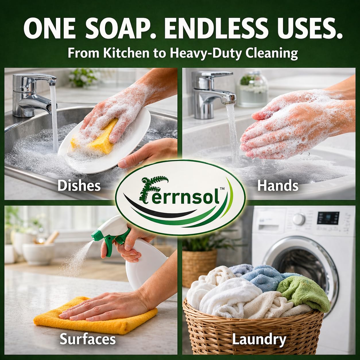 Ferrnsol Pure Castile Liquid Soap, Olive Oil, Unscented, 1 Gallon Refill | Vegan, Cruelty-Free & Biodegradable | Gentle All-Purpose Soap for Face, Body, Hands, Dishes, Pets & Laundry | Made in USA