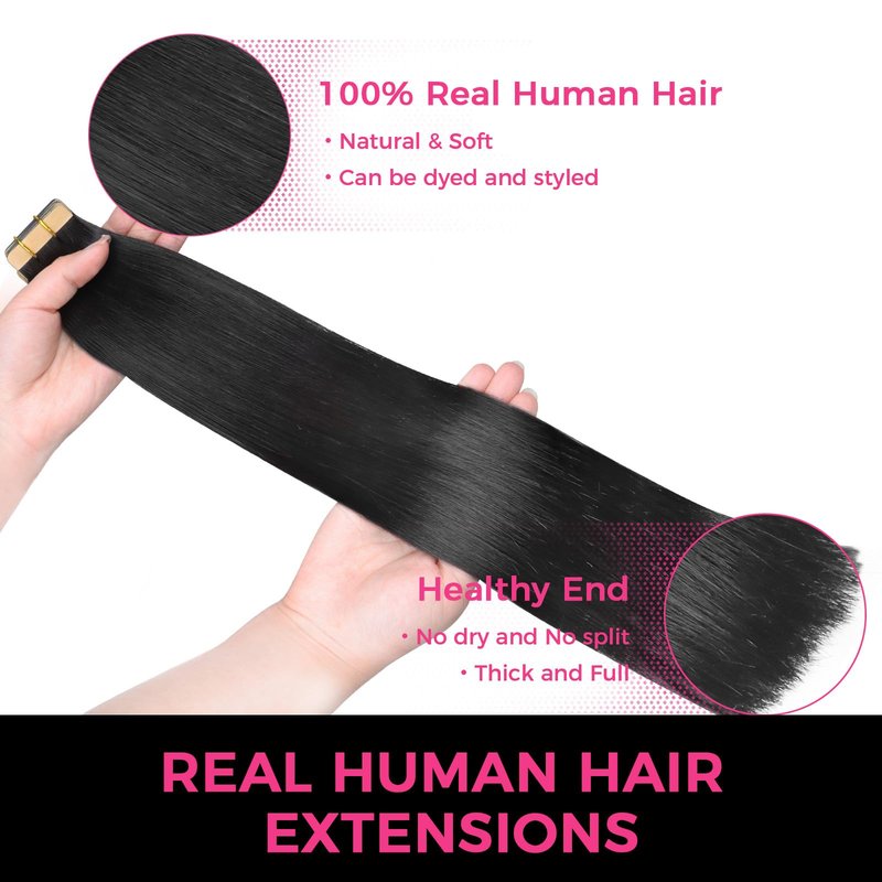 Lashey Tape in Hair Extensions Natutal Real Straight Tape in Hair Extensions 50g/pack 20pcs Natural Remy Human Hair 14 Inch for Black Women