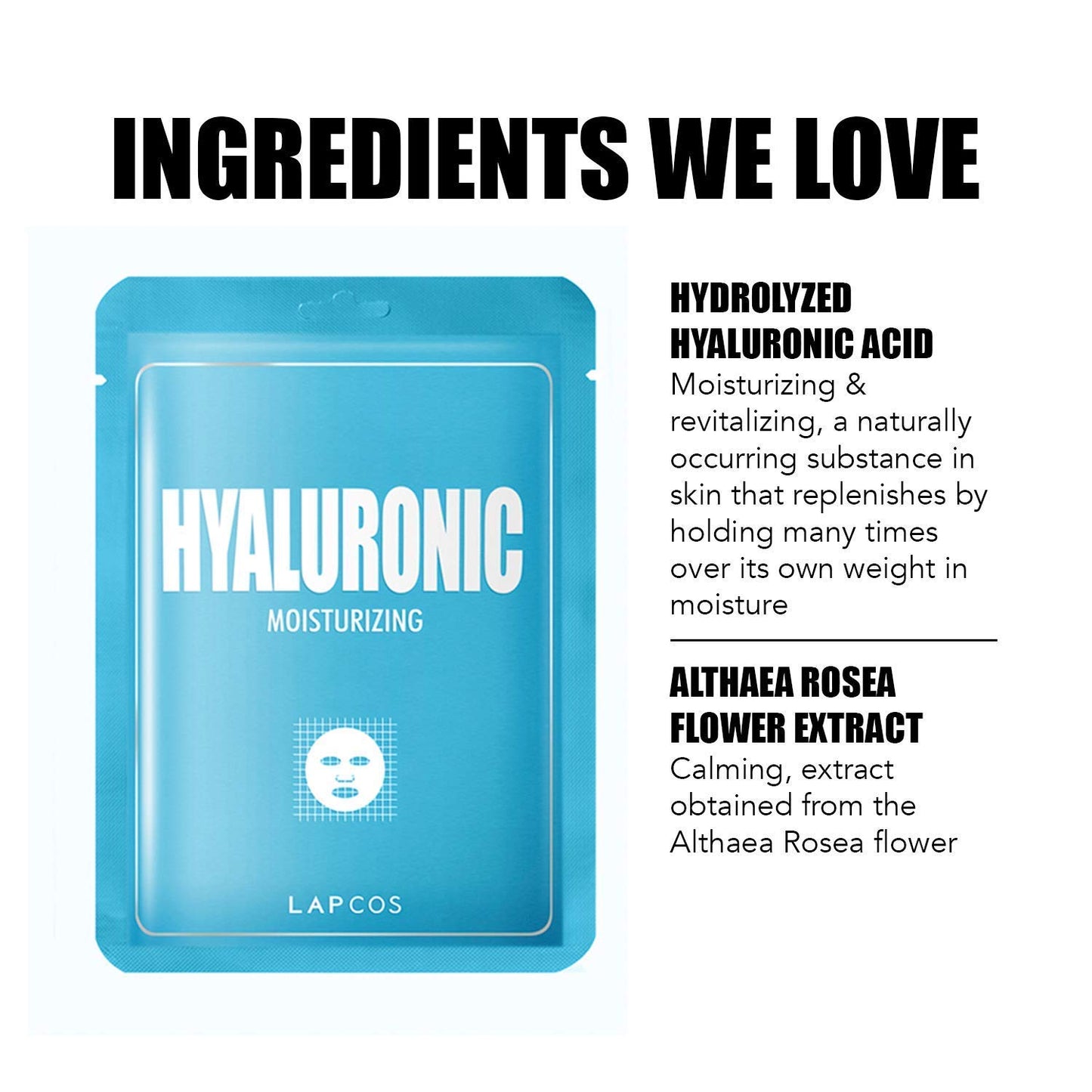 LAPCOS K Beauty Hyaluronic Acid and Collagen Sheet Mask Set, (10-Pack) Daily Sheet Masks with Hyaluronic Acid and Collagen, Anti-Aging Duo to Treat and Renew Skin, Korean Beauty Favorites