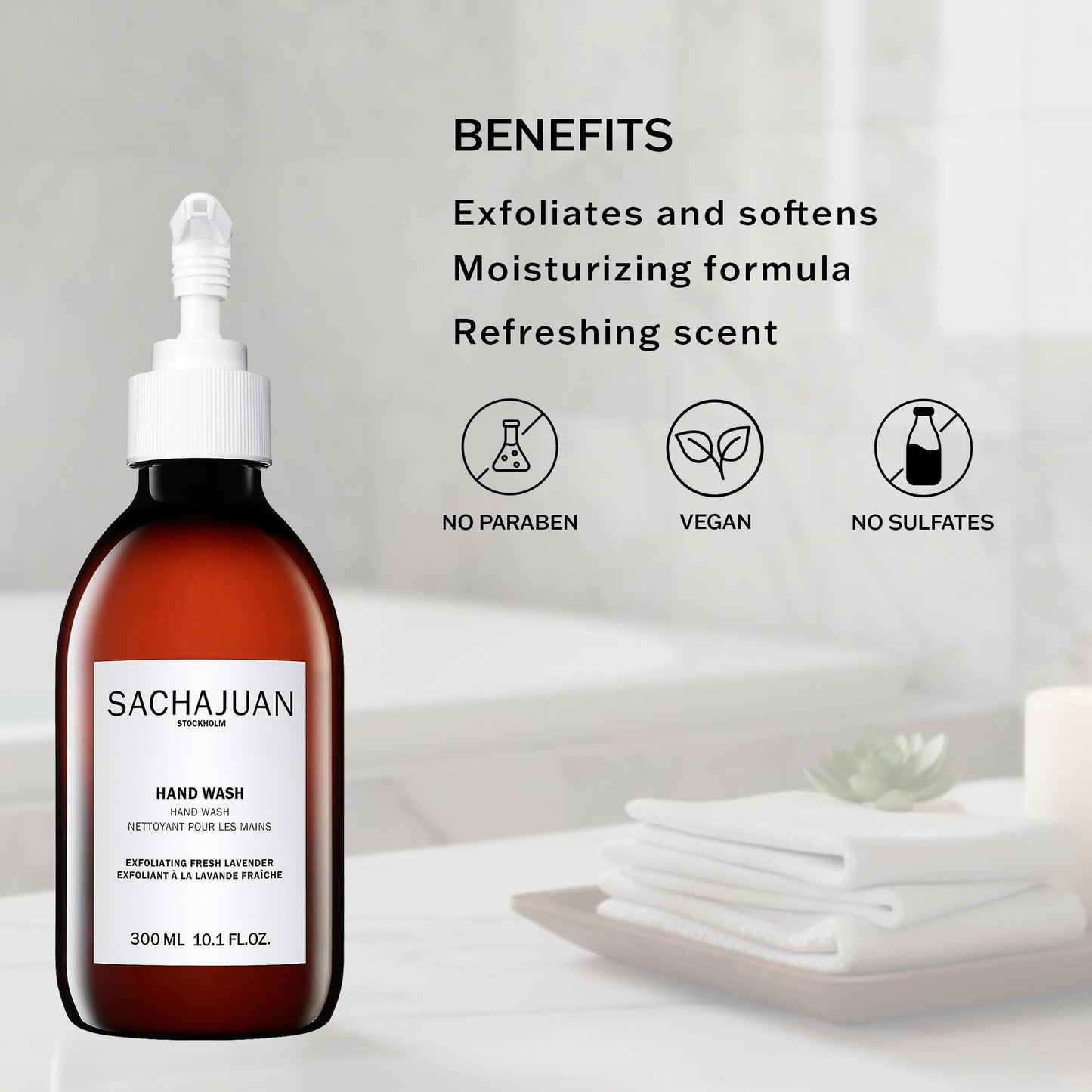 SACHAJUAN Exfoliating Hand Wash | Gentle Scrub Cleanser with Pumice | Softens, Smooths & Hydrates Skin | With Almond & Avocado Oils | Lavender, Vanilla & Musk Scent | 10.1 fl oz