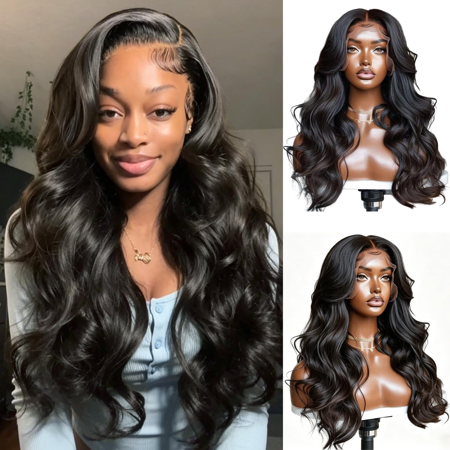 Marshey Synthetic Lace Front Wig 13X6 Lace Front Wigs for Black Women Wear and Go Glueless Wigs as Human Hair Pre Plucked Pre Cut Frontal Wig (Black, 26 Inch)