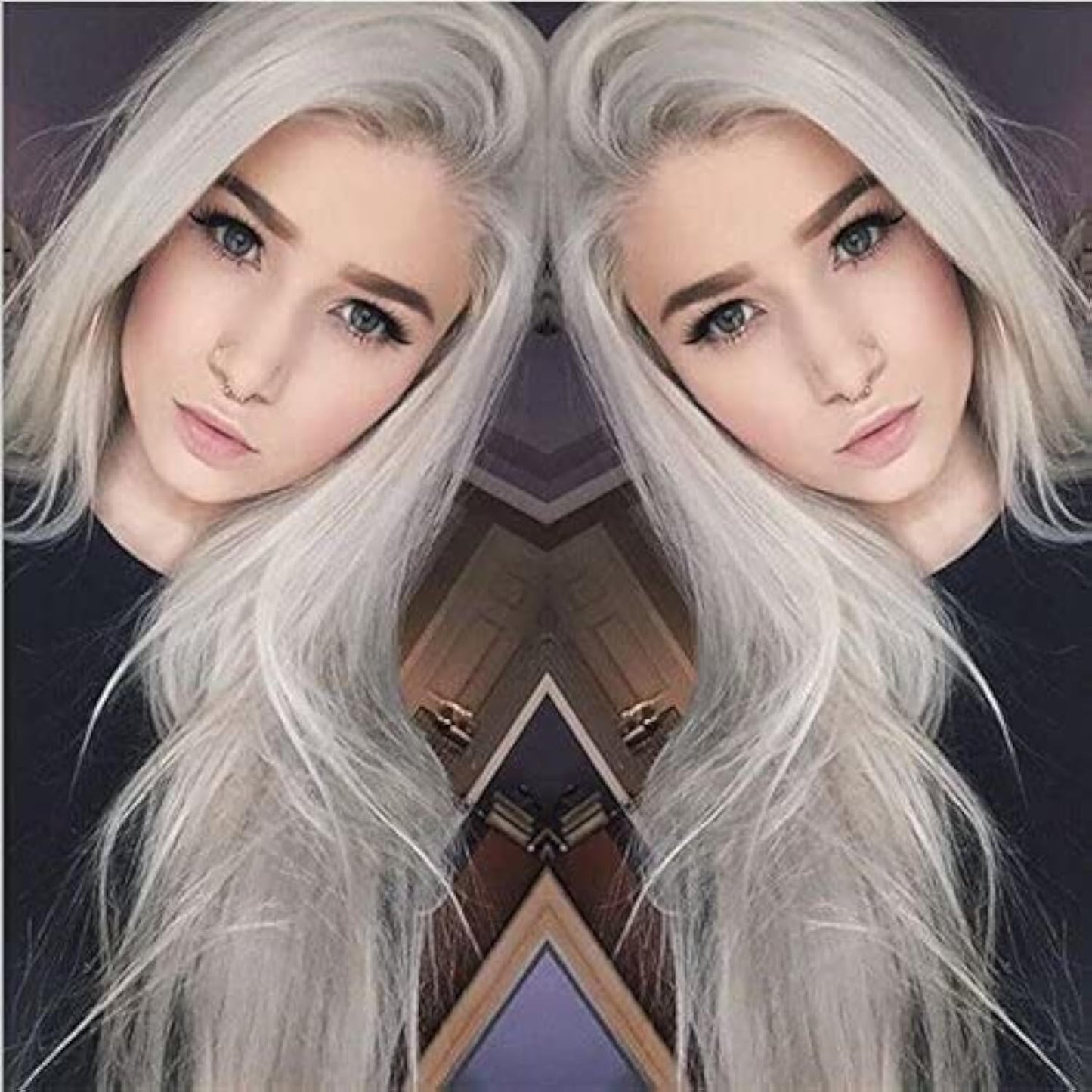 xiweiya Long Silver Blonde Lace Front Wigs Light Silver Synthetic Lace Front Wig 13x3 Lace Silver Grey Wig Heat Resistant Fiber Half Hand Tied Middle Part for Women Drag Queen 24inch