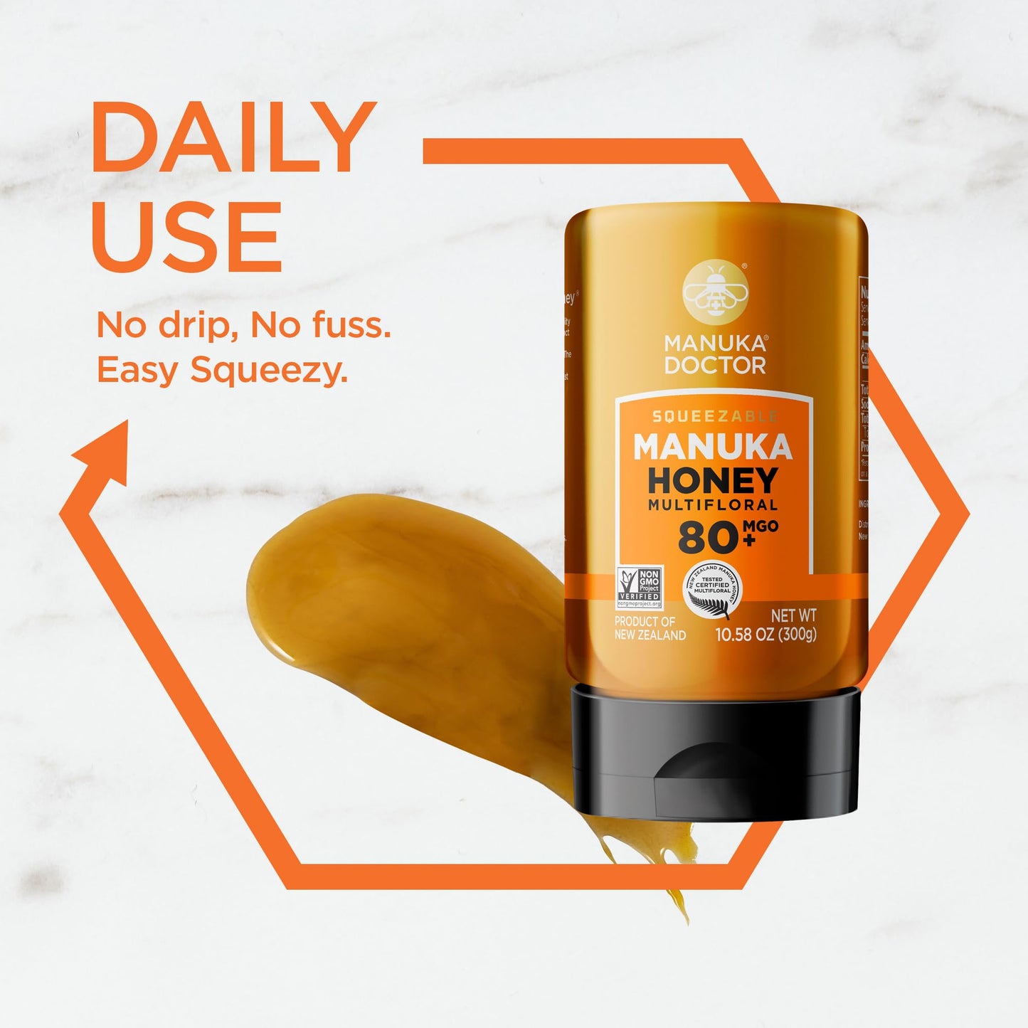 Manuka Doctor - MGO 80+ Squeezy Manuka Honey Multifloral, 100% Pure New Zealand Honey. Certified. Guaranteed. Raw. Non-GMO (10.58 oz)