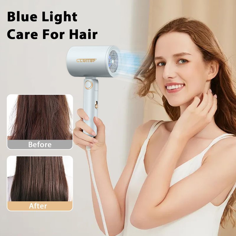 CLGTTBF Portable Hair Blow Dryer with Nozzle, Double Blue Light Hair Dryers for Women, 1000W Mini Travel Blow Dryer，Pink