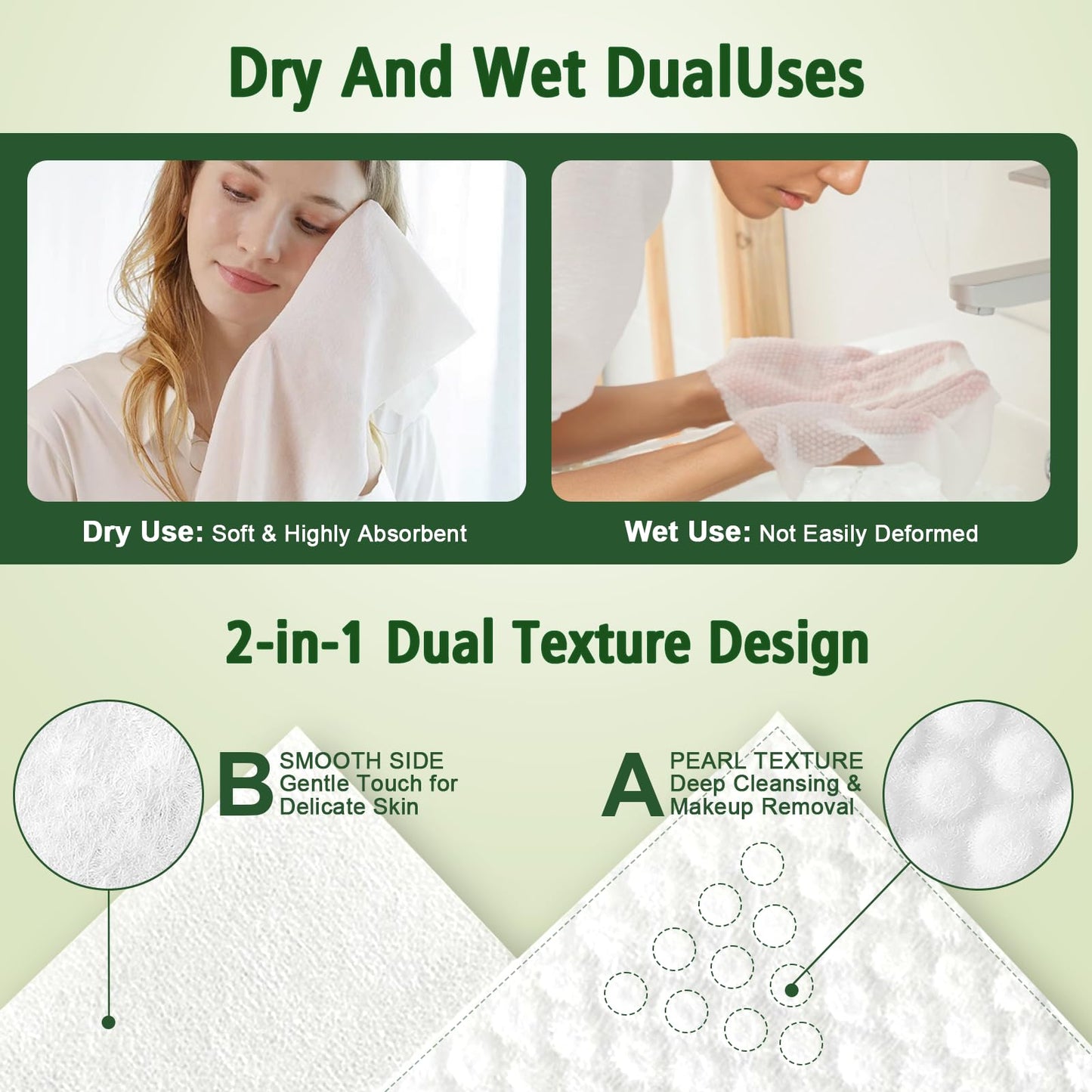 Disposable Face Towels 600 Count with Face Towel Holder, Ultra Soft & Thick Biodegradable Facial Towels for Sensitive Skin,Makeup Remover Dry Wipes Washcloths, Lint-Free Cleansing Towelettes