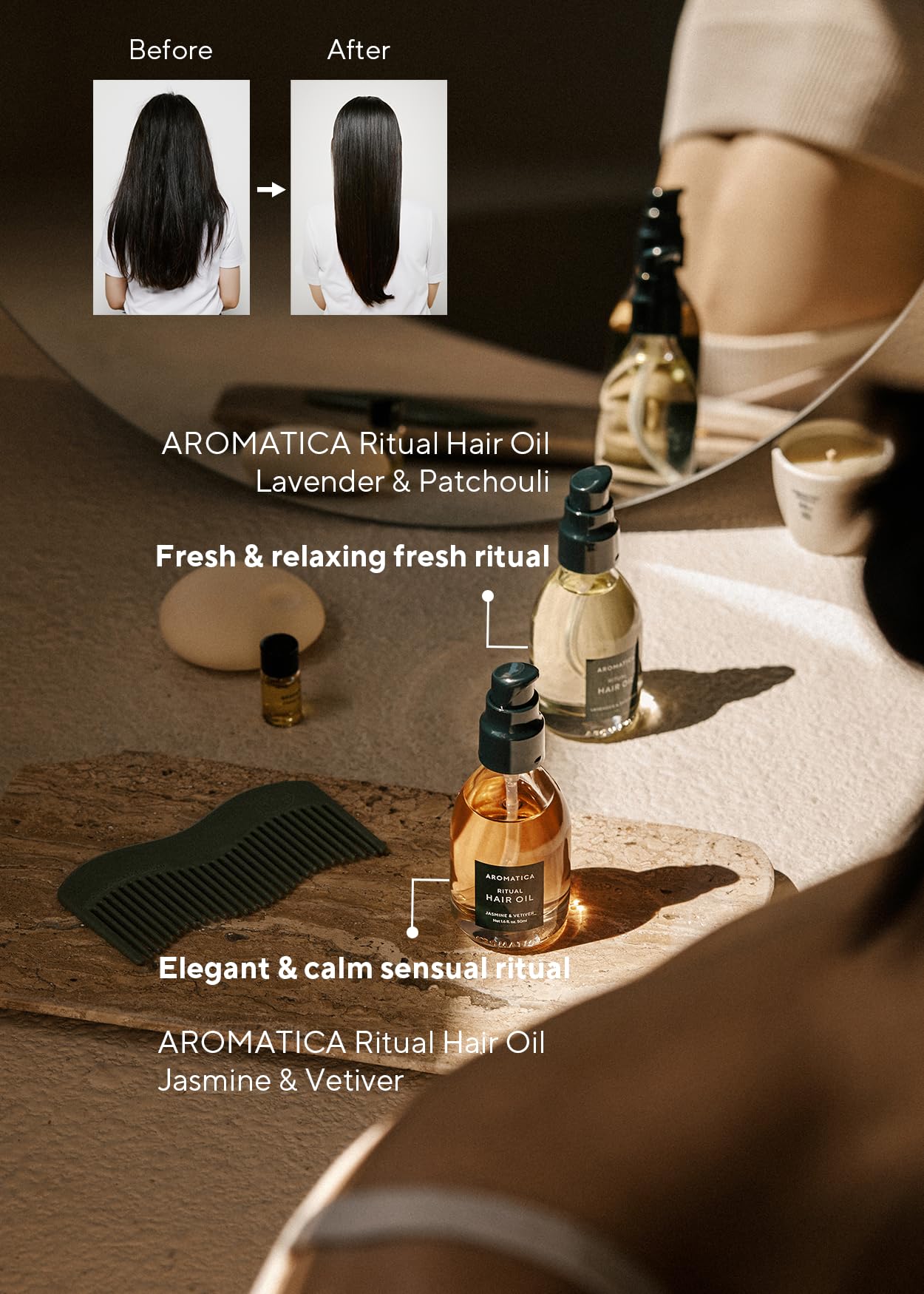 AROMATICA Ritual Jasmine & Vetiver Hair Oil - Adds Shine and Smooths Split Ends - Blow Out Hair Serum for Damaged & Frizzy Hair - Nourishing for Dry Curly Hair - Silicone-Free (1.6 fl oz)